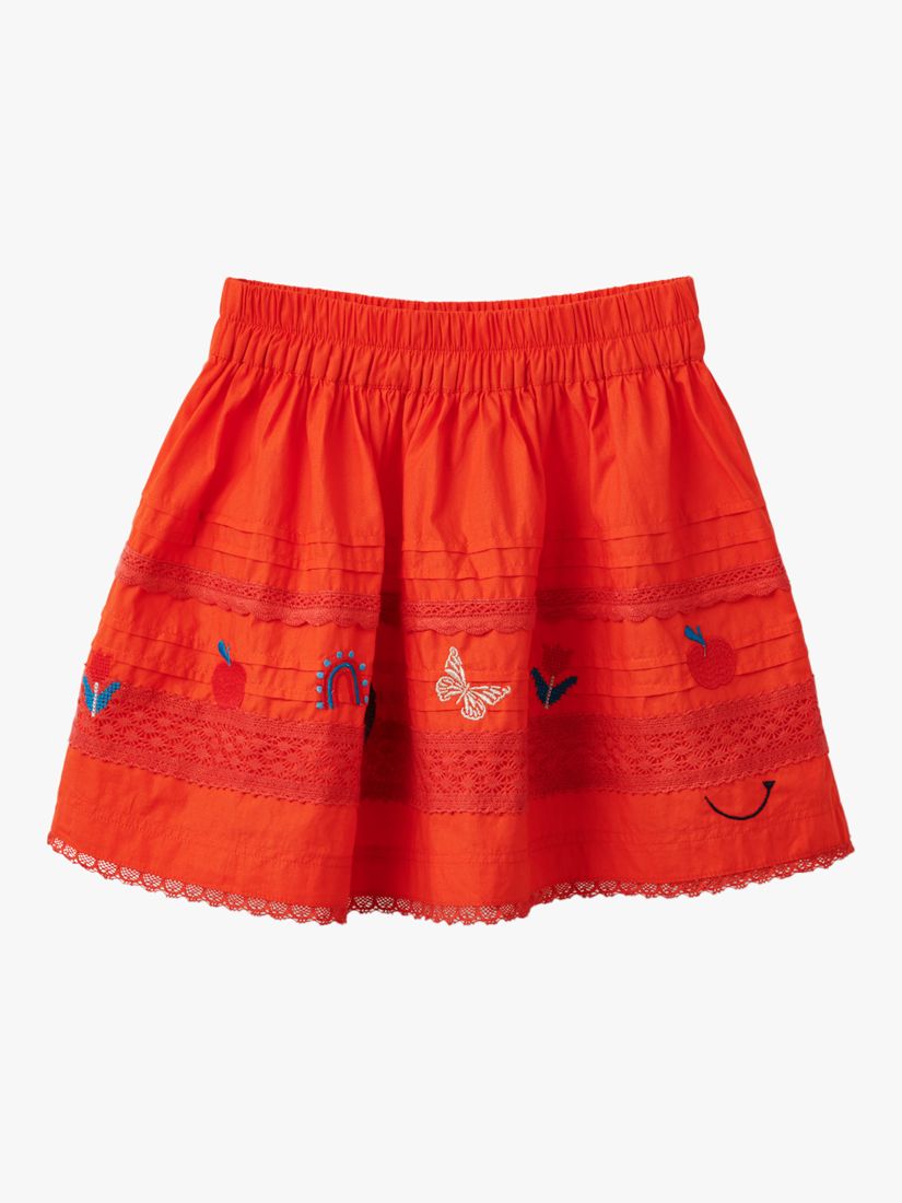 Stych Kids' Embroidered Lace Trim Cotton Mini Skirt, Red/Multi, 3-4 years