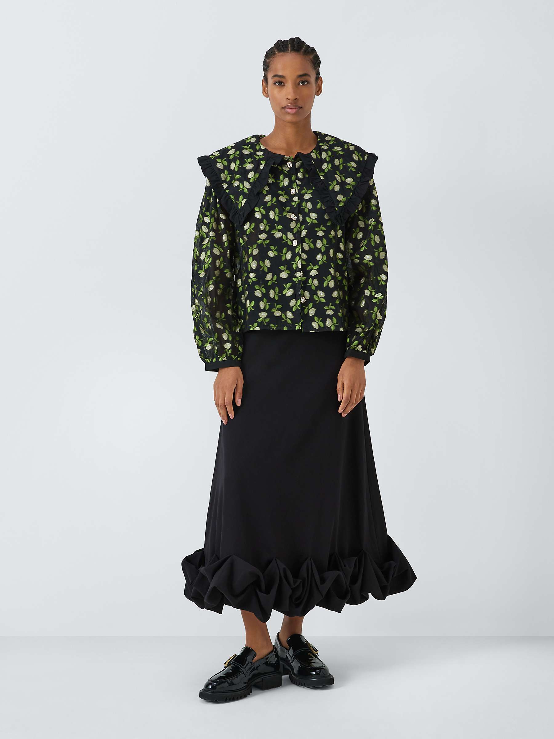 Buy Sister Jane Dream Floral Jacquard Statement Collar Shirt, Black/Multi Online at johnlewis.com