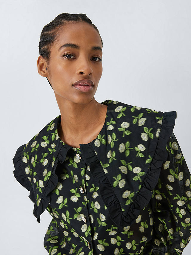 Sister Jane Dream Floral Jacquard Statement Collar Shirt, Black/Multi
