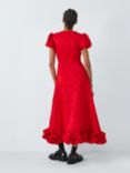 Sister Jane Bow Jacquard Ruffle Hem Midi Dress, Red