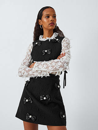 Sister Jane Dream Pearl Bow Embellished Mini Skirt, Black