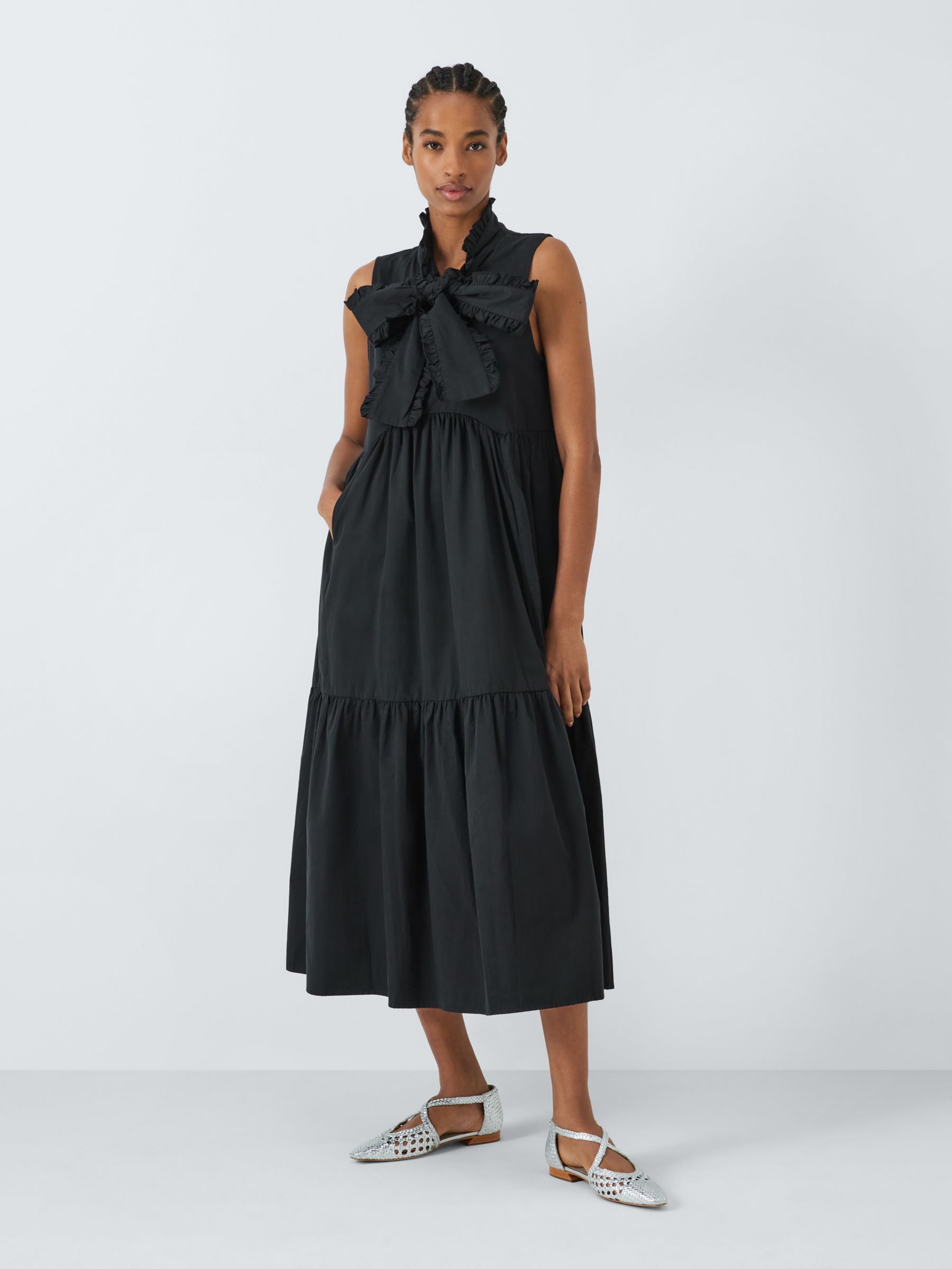 Sister Jane Peggy Bow Neck Midi Dress, Black at John Lewis & Partners
