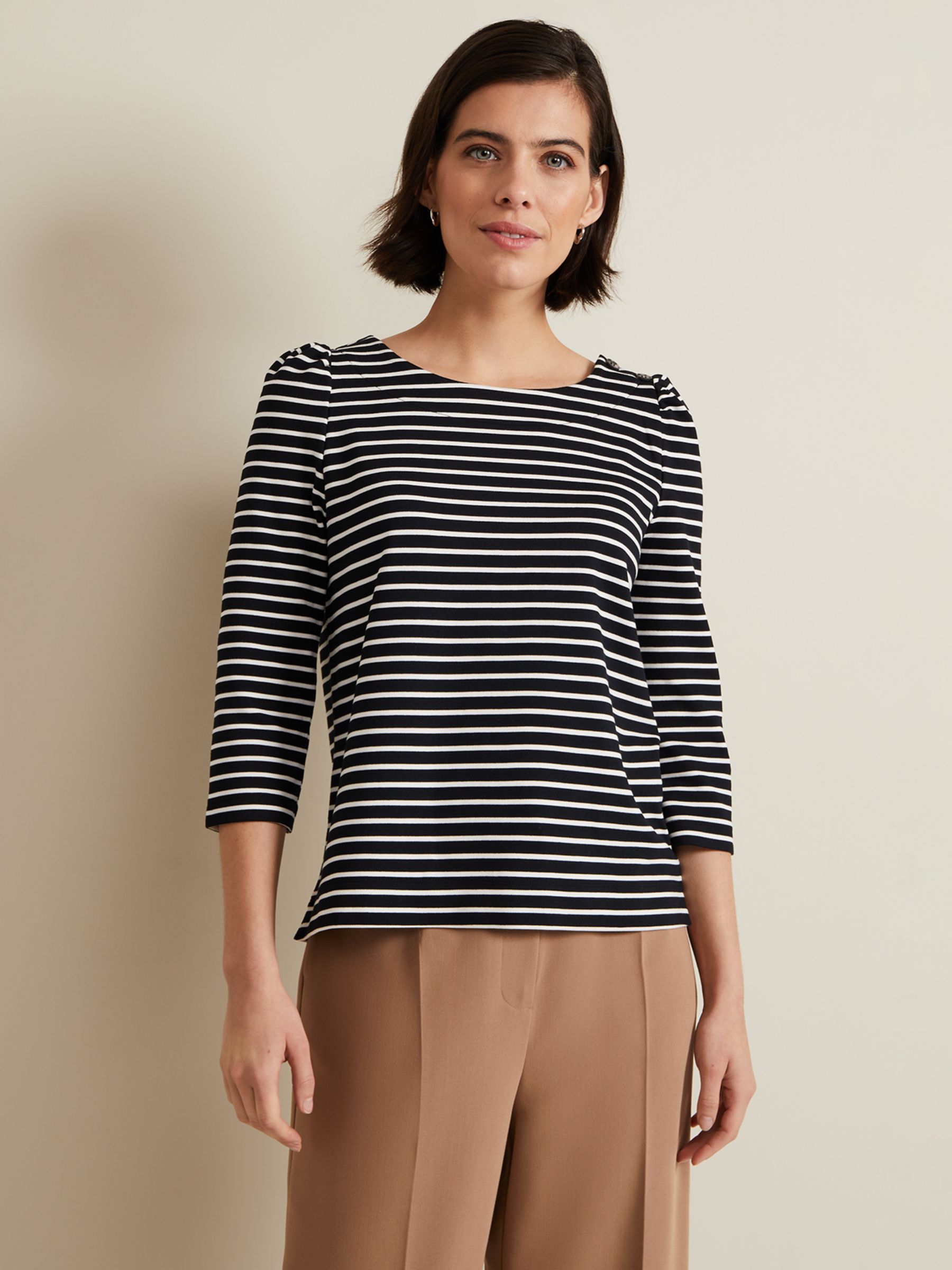 Buy Phase Eight Orabella Striped Puff Shoulder Top, Navy/White Online at johnlewis.com