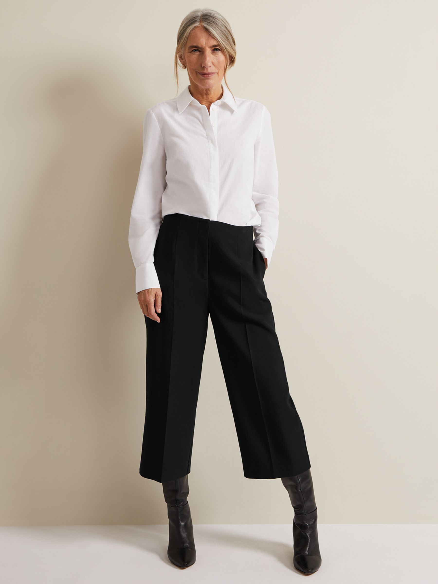 Phase Eight Aubrielle Clean Crepe Culottes, Black at John Lewis & Partners