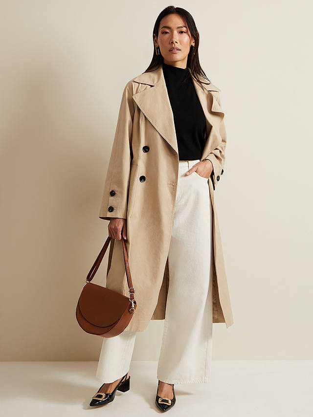 Phase Eight Sandy Button Detail Trench Coat, Camel