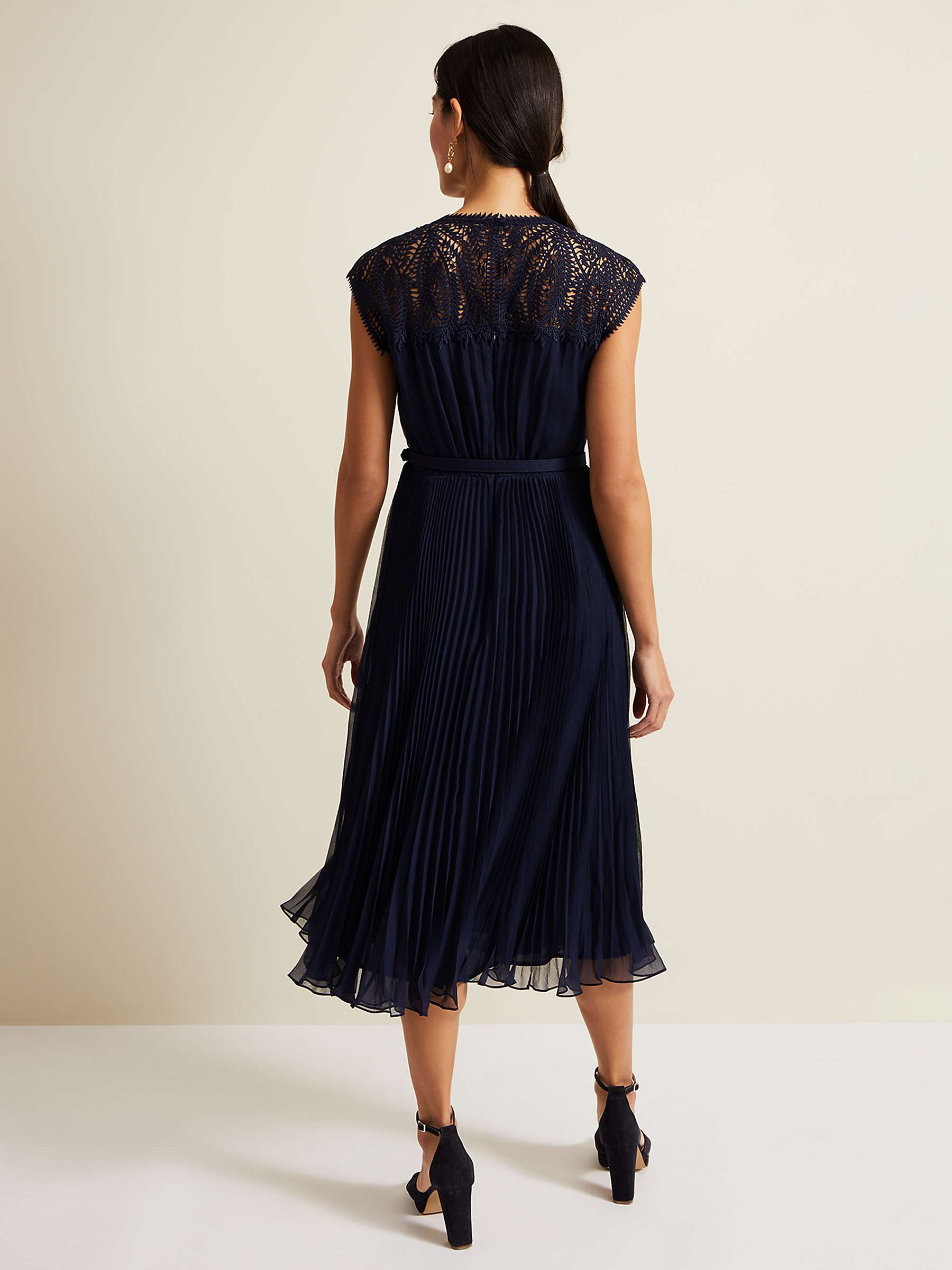 Buy Phase Eight Makaela Pleated Embroidered Dress, Navy Online at johnlewis.com
