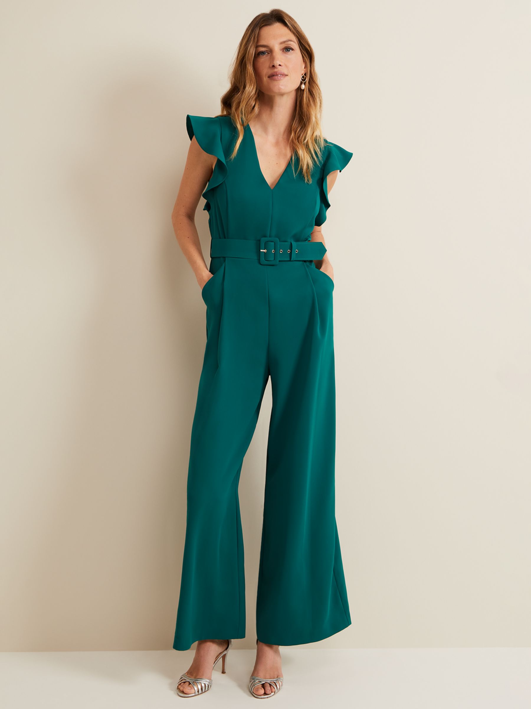 Phase Eight Kallie Belted Jumpsuit, Green, 16