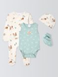 John Lewis Baby Animal Print Sleepsuit, Bodysuit, Hat and Booties Set, Green