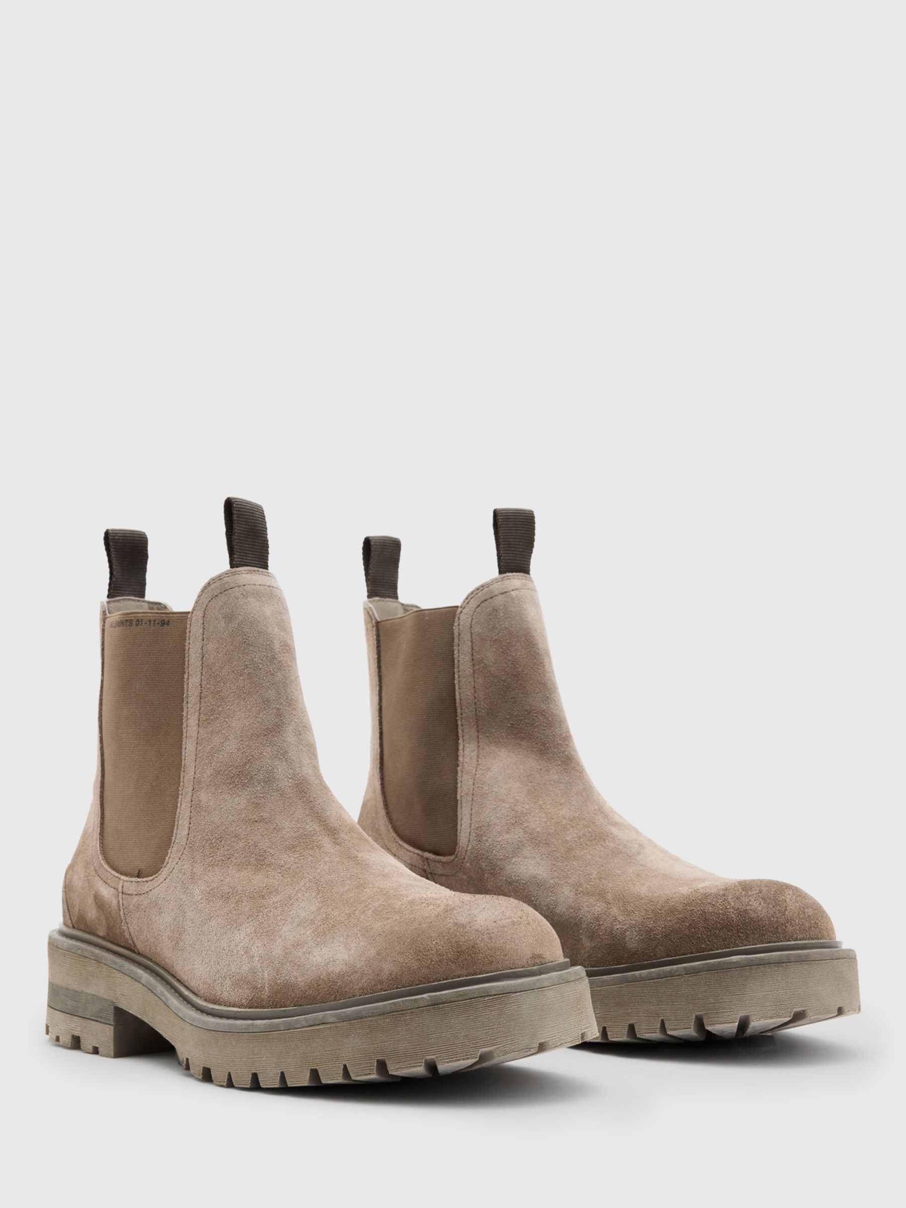 AllSaints Driver Suede Chelsea Boots, Taupe, 10