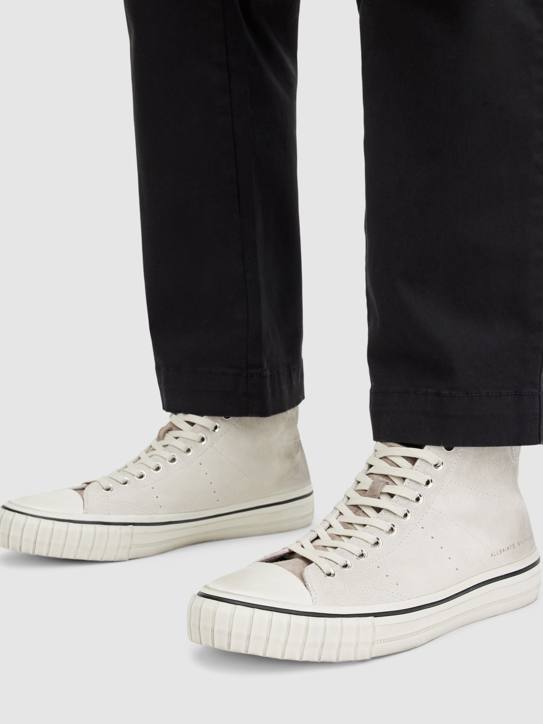 Buy AllSaints Lewis Leather High Top Trainers, Chalk White Online at johnlewis.com