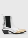 AllSaints Della Cowboy Leather Ankle Boots, Silver/Gold, Silver/Gold