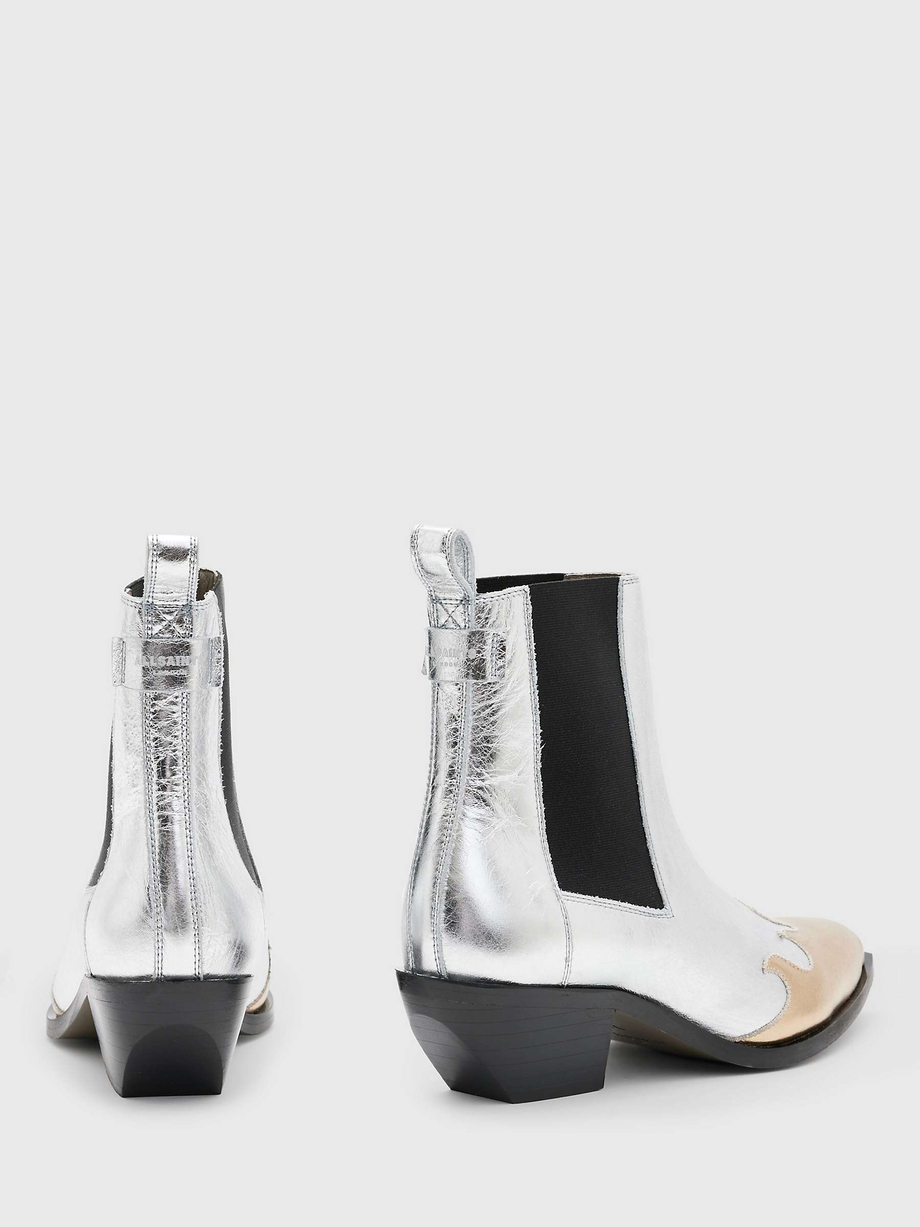 Buy AllSaints Della Cowboy Leather Ankle Boots, Silver/Gold Online at johnlewis.com