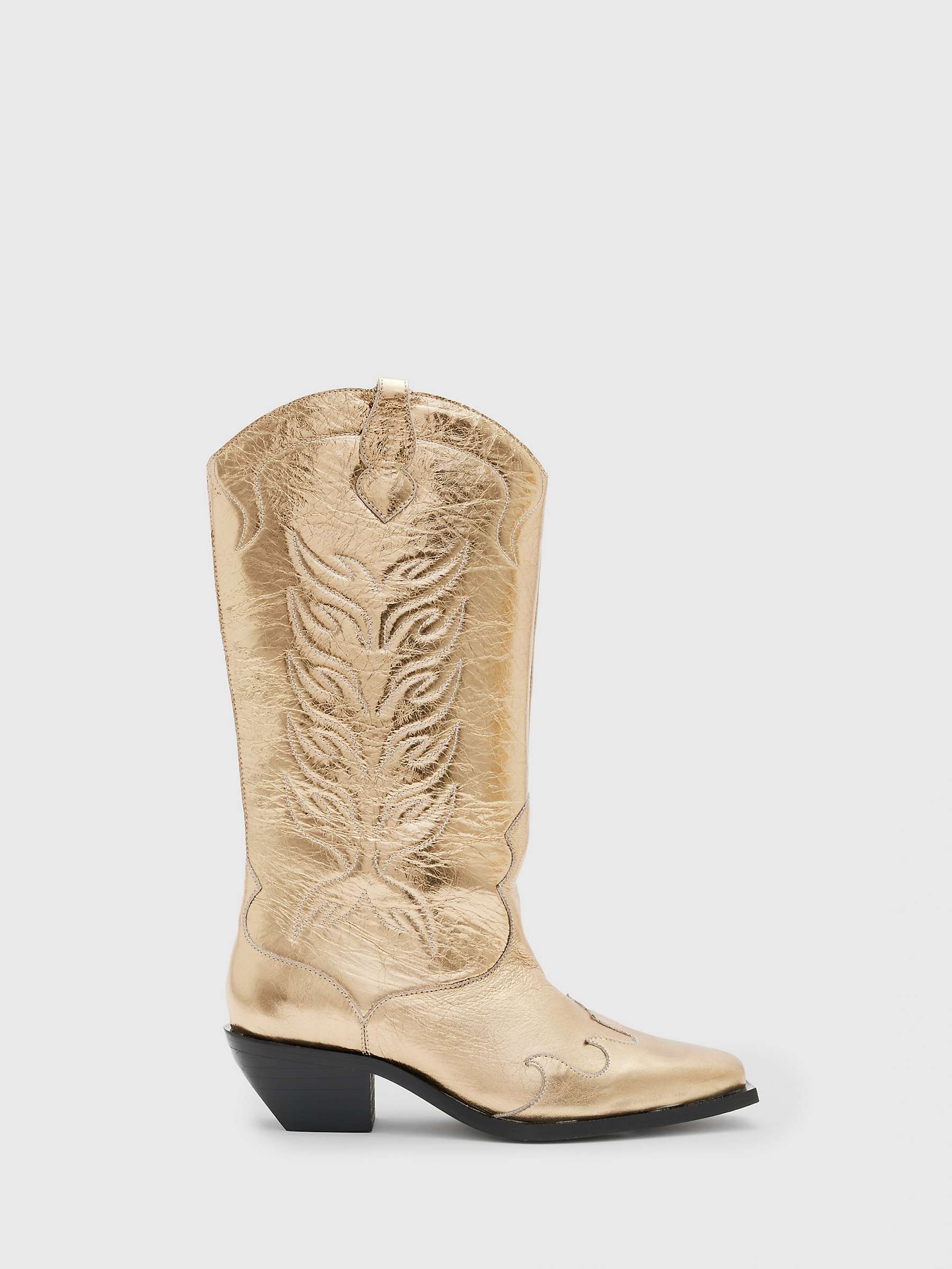 Buy AllSaints Dolly Leather Metallic Cowboy Boots, Gold Online at johnlewis.com