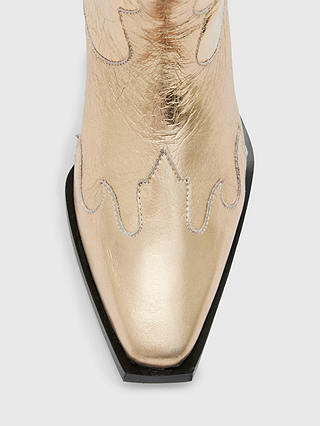 AllSaints Dolly Leather Metallic Cowboy Boots, Gold