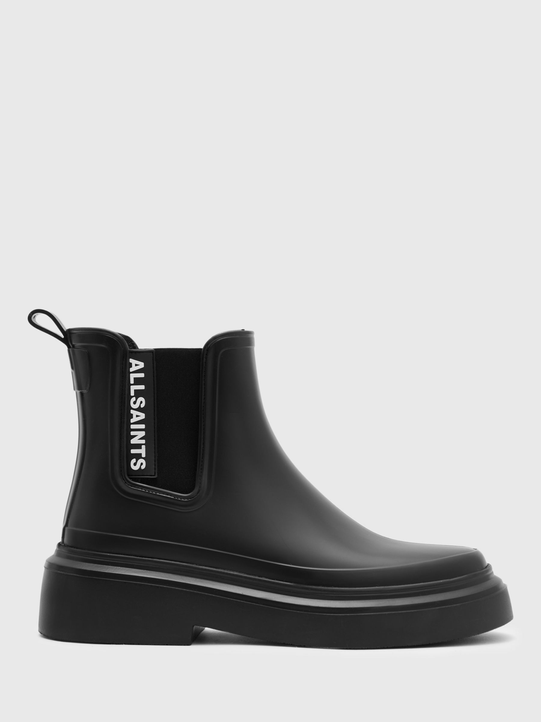 AllSaints Hetty Logo Rubber Chelsea Boots, Black, 6