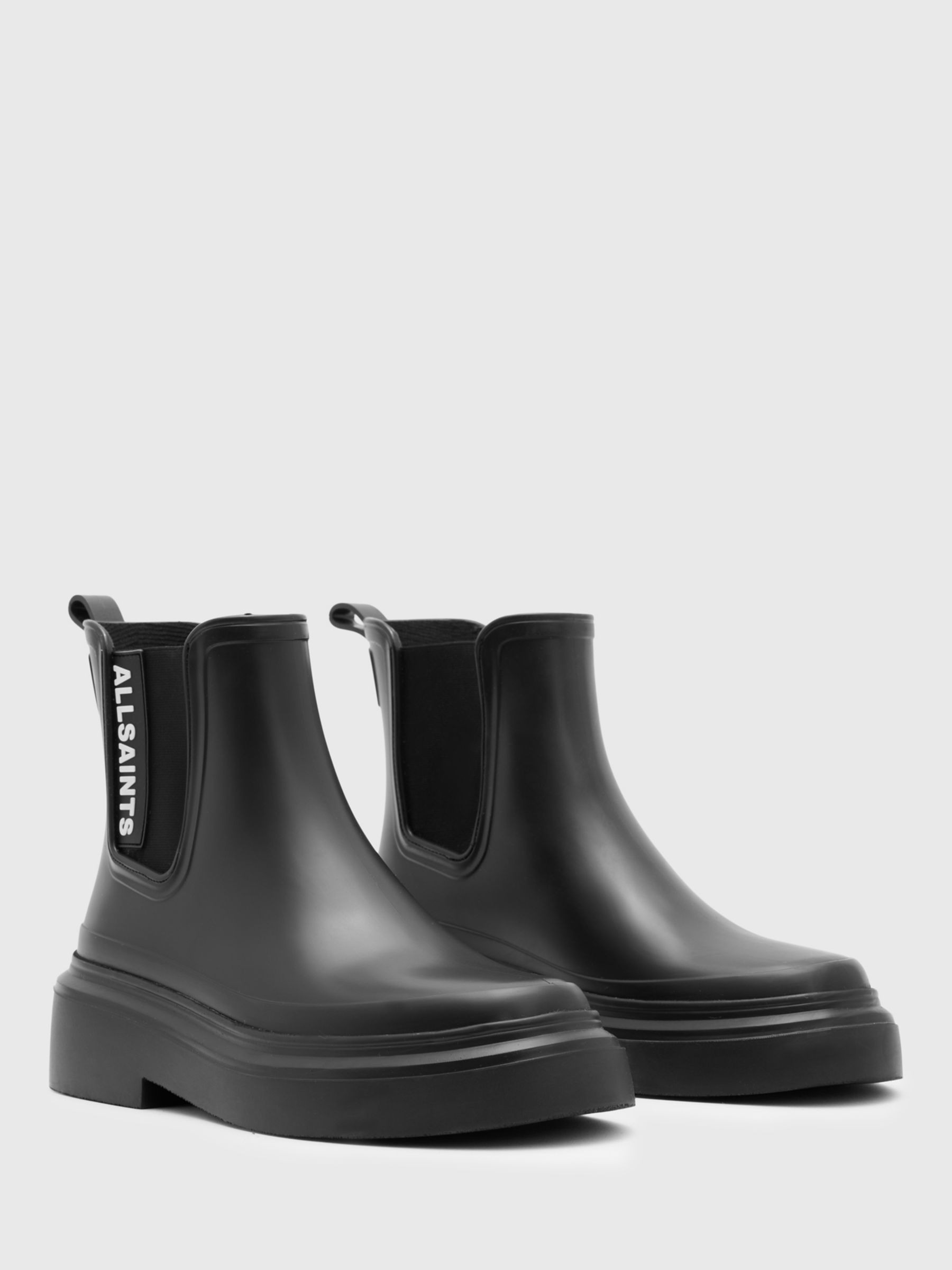 AllSaints Hetty Logo Rubber Chelsea Boots, Black, 6