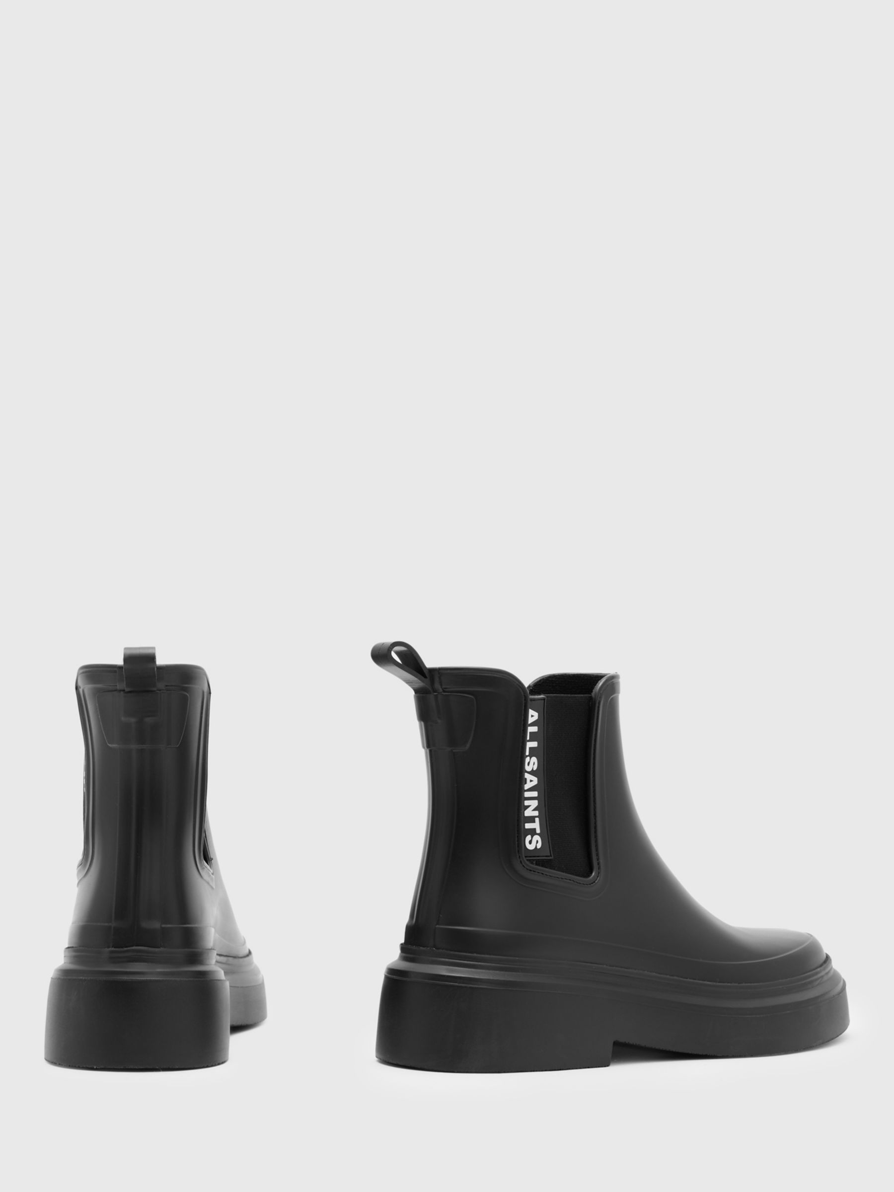 AllSaints Hetty Logo Rubber Chelsea Boots, Black, 6