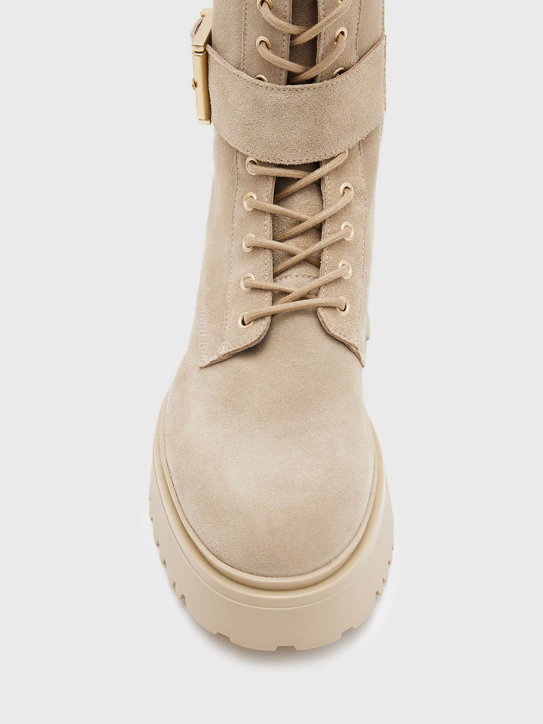 Buy AllSaints Onyx Buckle Detail Suede Lace-Up Ankle Boots, Sand Online at johnlewis.com