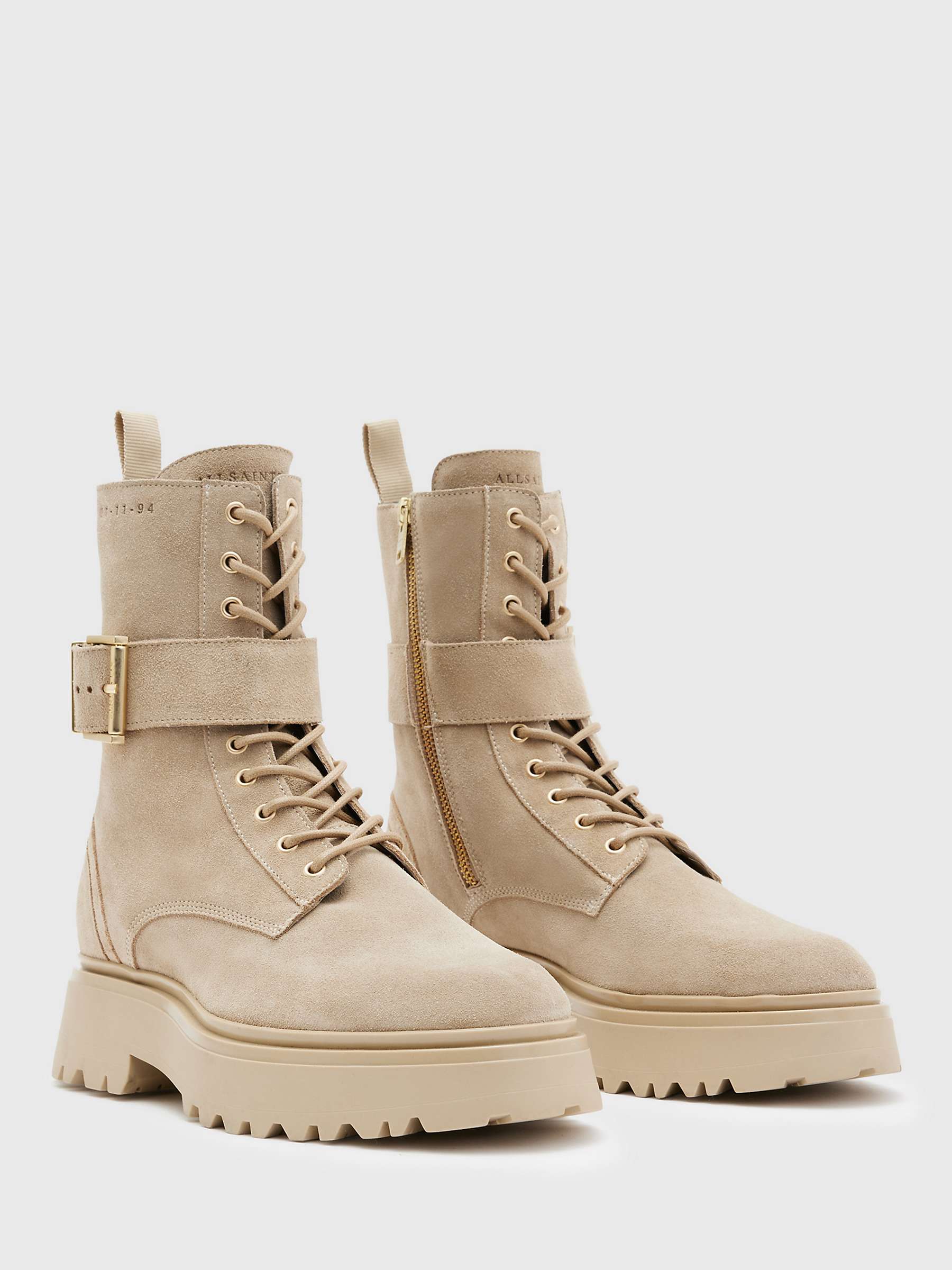 Buy AllSaints Onyx Buckle Detail Suede Lace-Up Ankle Boots, Sand Online at johnlewis.com