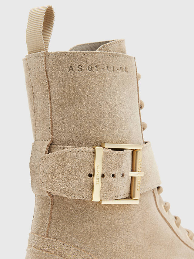 AllSaints Onyx Buckle Detail Suede Lace-Up Ankle Boots, Sand