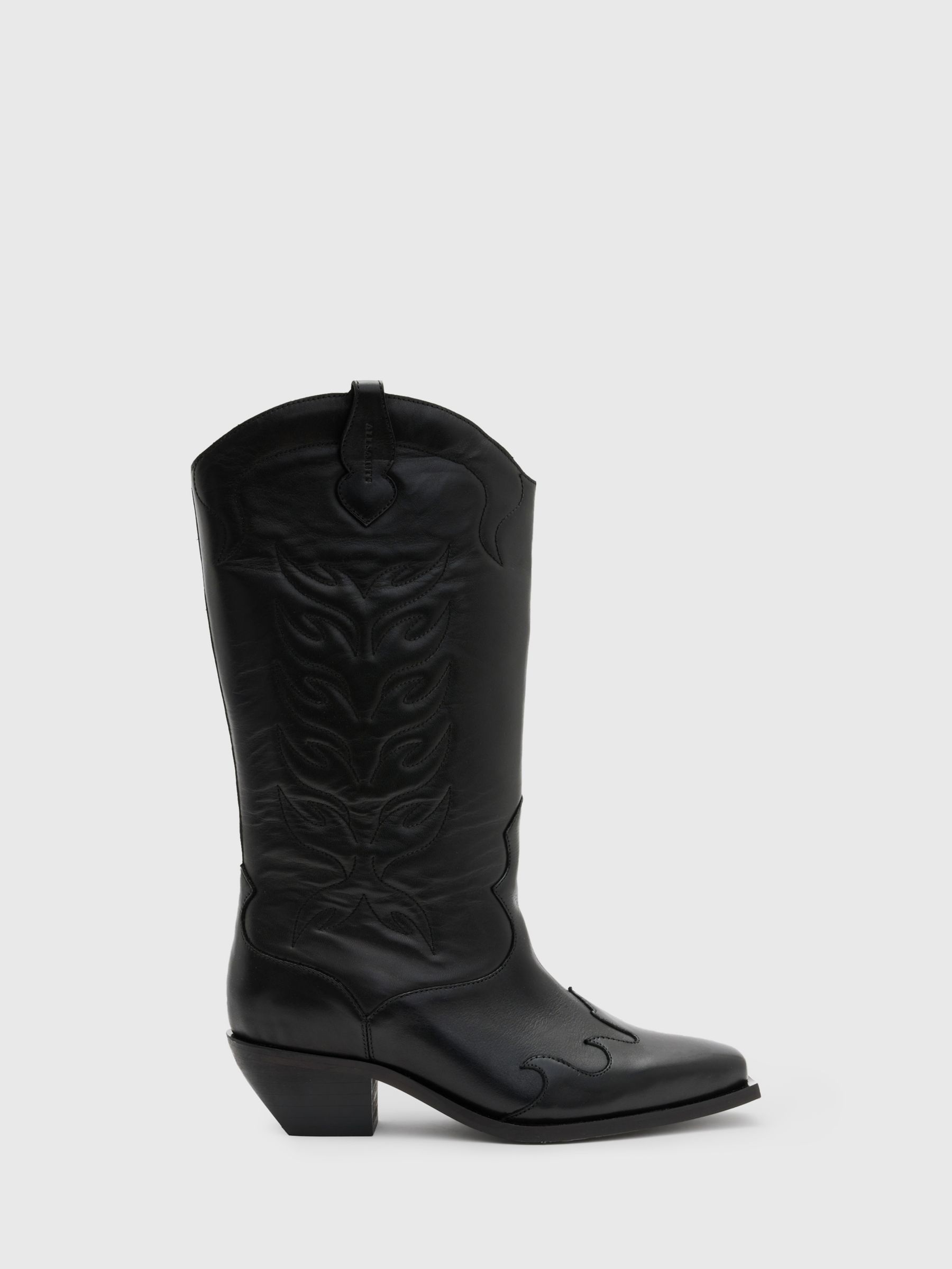 AllSaints Dolly Leather Cowboy Boots, Black at John Lewis & Partners