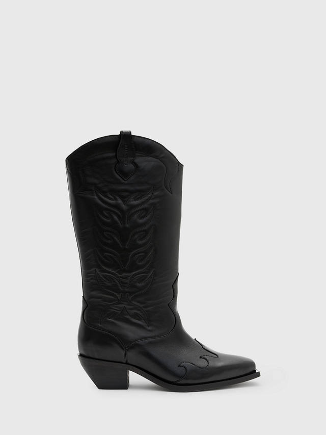 AllSaints Dolly Leather Cowboy Boots, Black