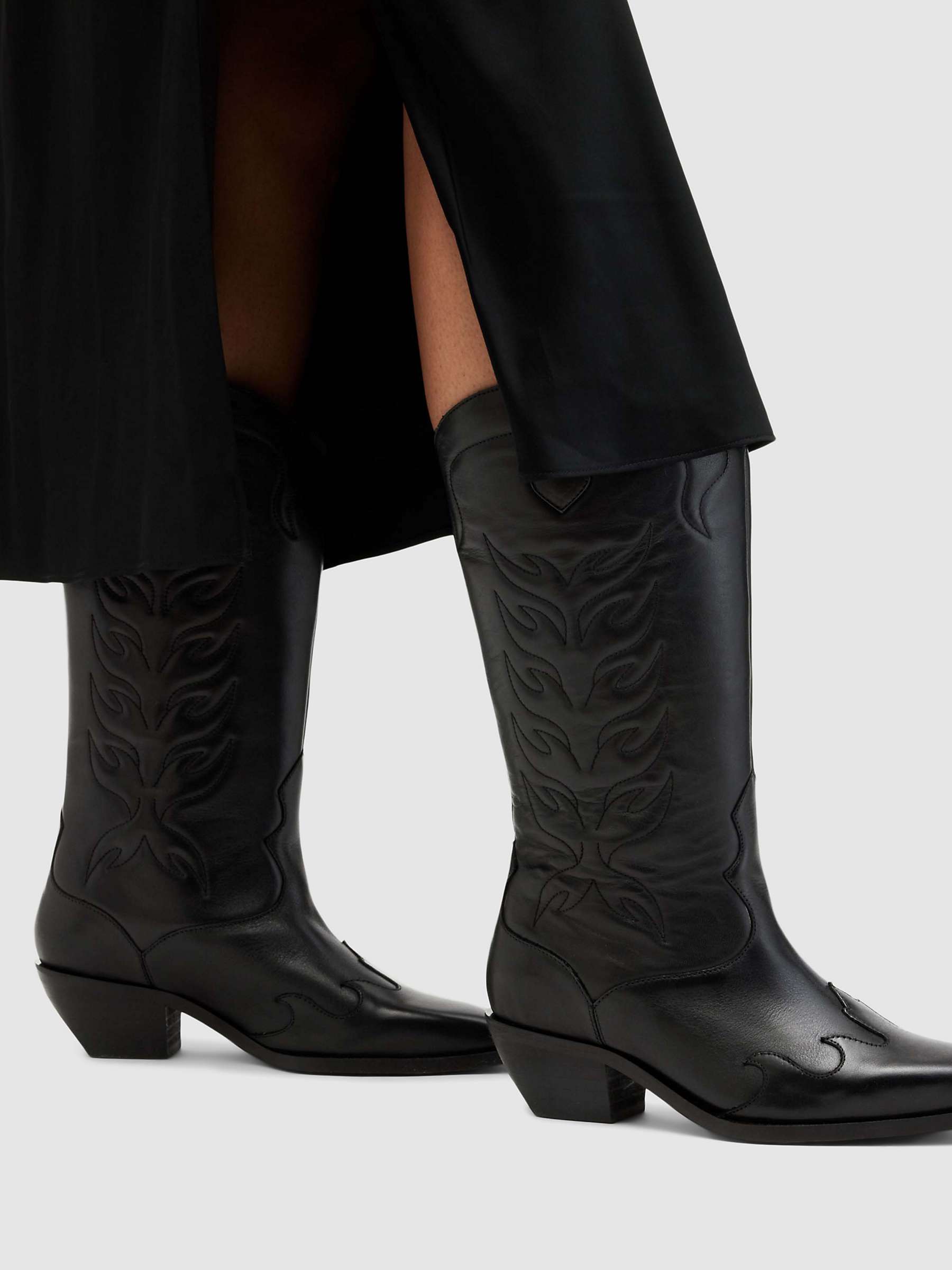 Buy AllSaints Dolly Leather Cowboy Boots, Black Online at johnlewis.com