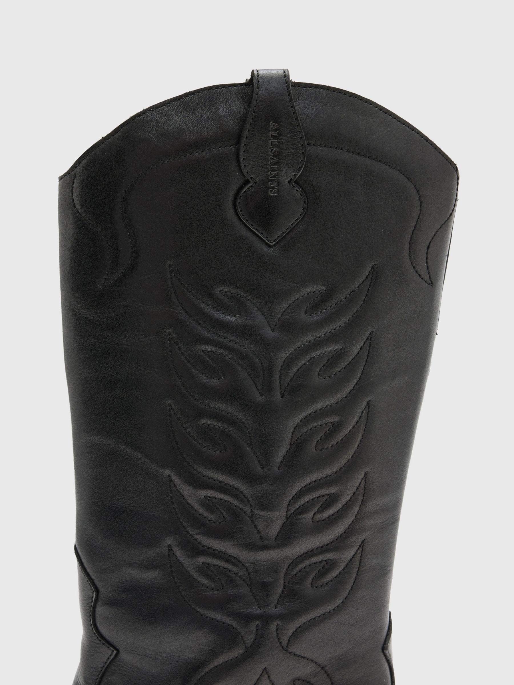 AllSaints Dolly Leather Cowboy Boots, Black, 3
