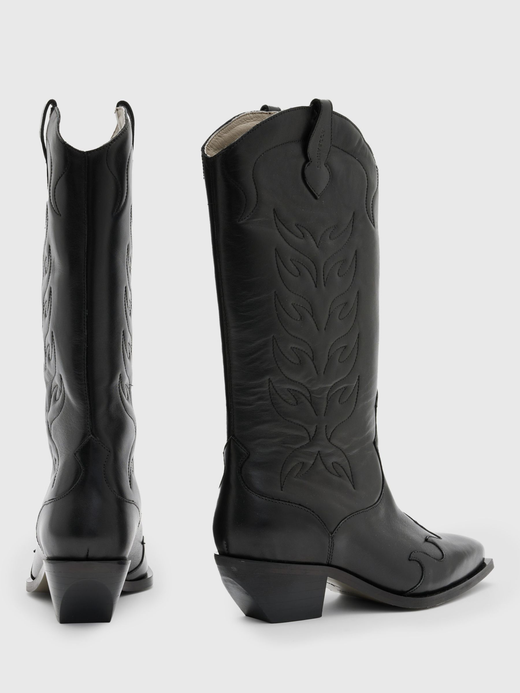 AllSaints Dolly Leather Cowboy Boots, Black, 3