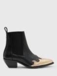 AllSaints Dellaware Leather Boots, Black/Gold