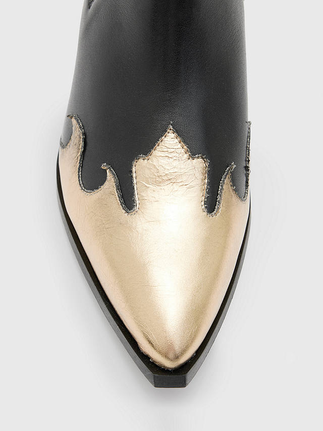 AllSaints Dellaware Leather Boots, Black/Gold