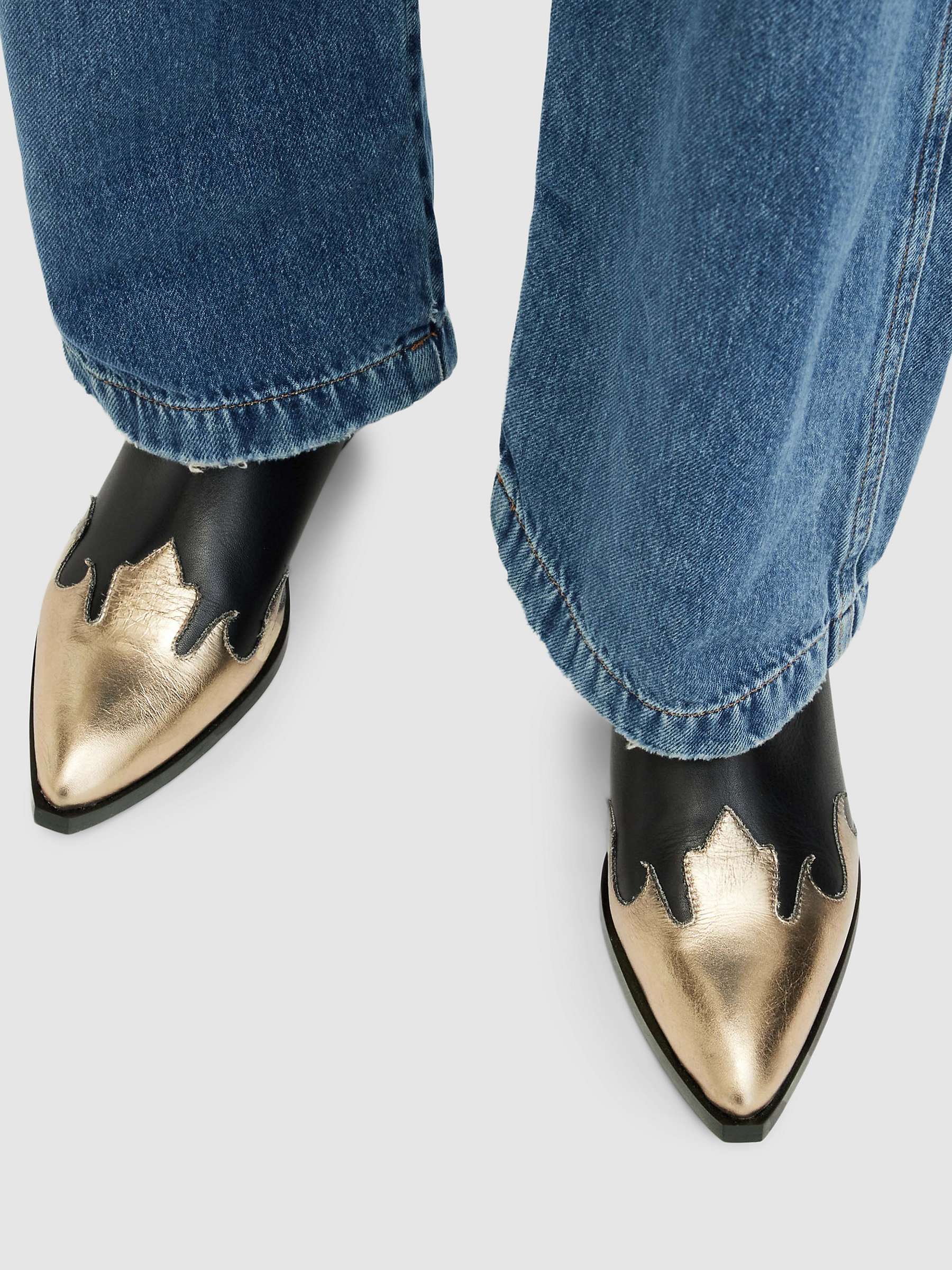 Buy AllSaints Dellaware Leather Boots, Black/Gold Online at johnlewis.com