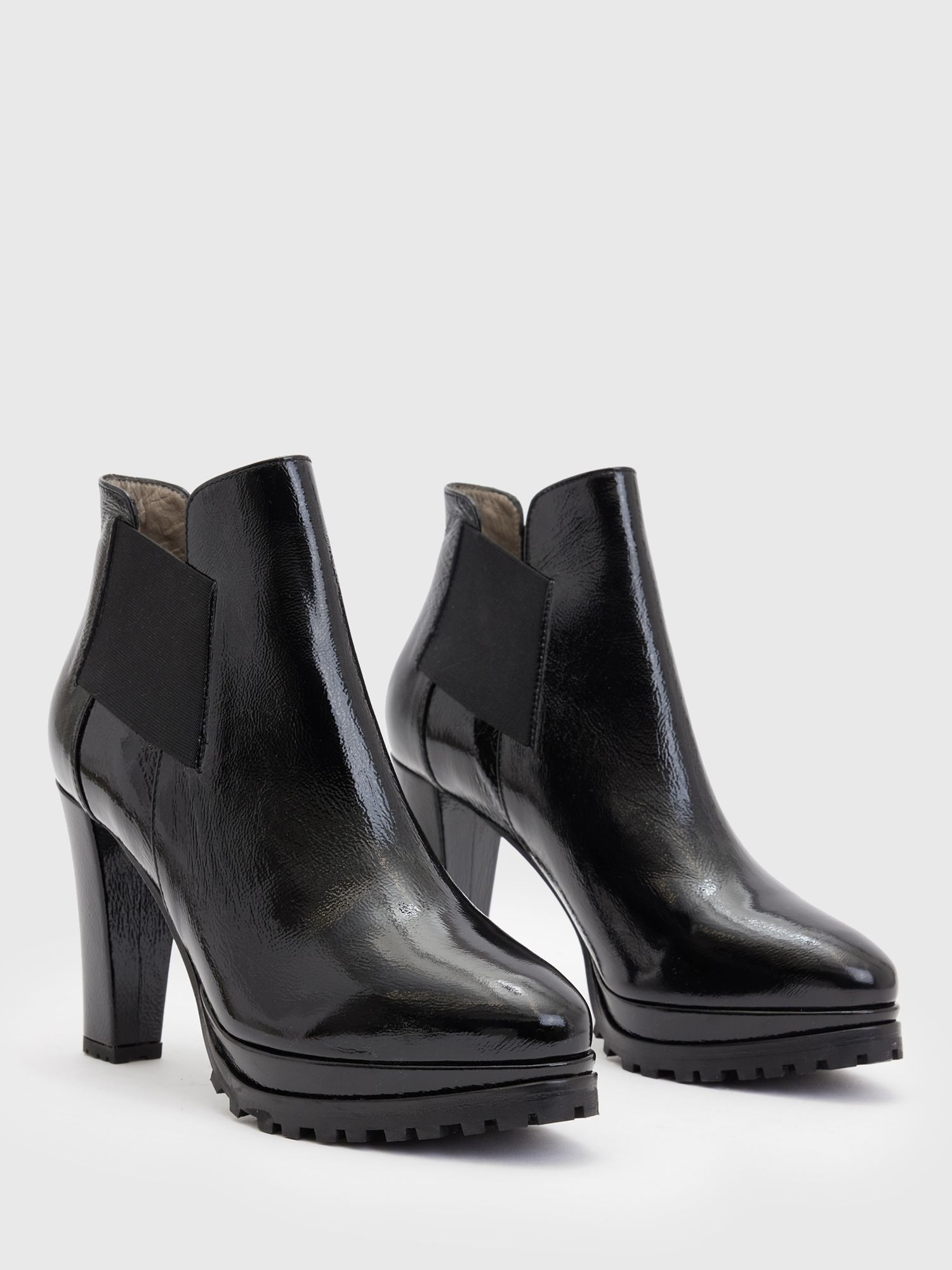 Buy AllSaints Sarris Patent Leather Boots, Black Online at johnlewis.com
