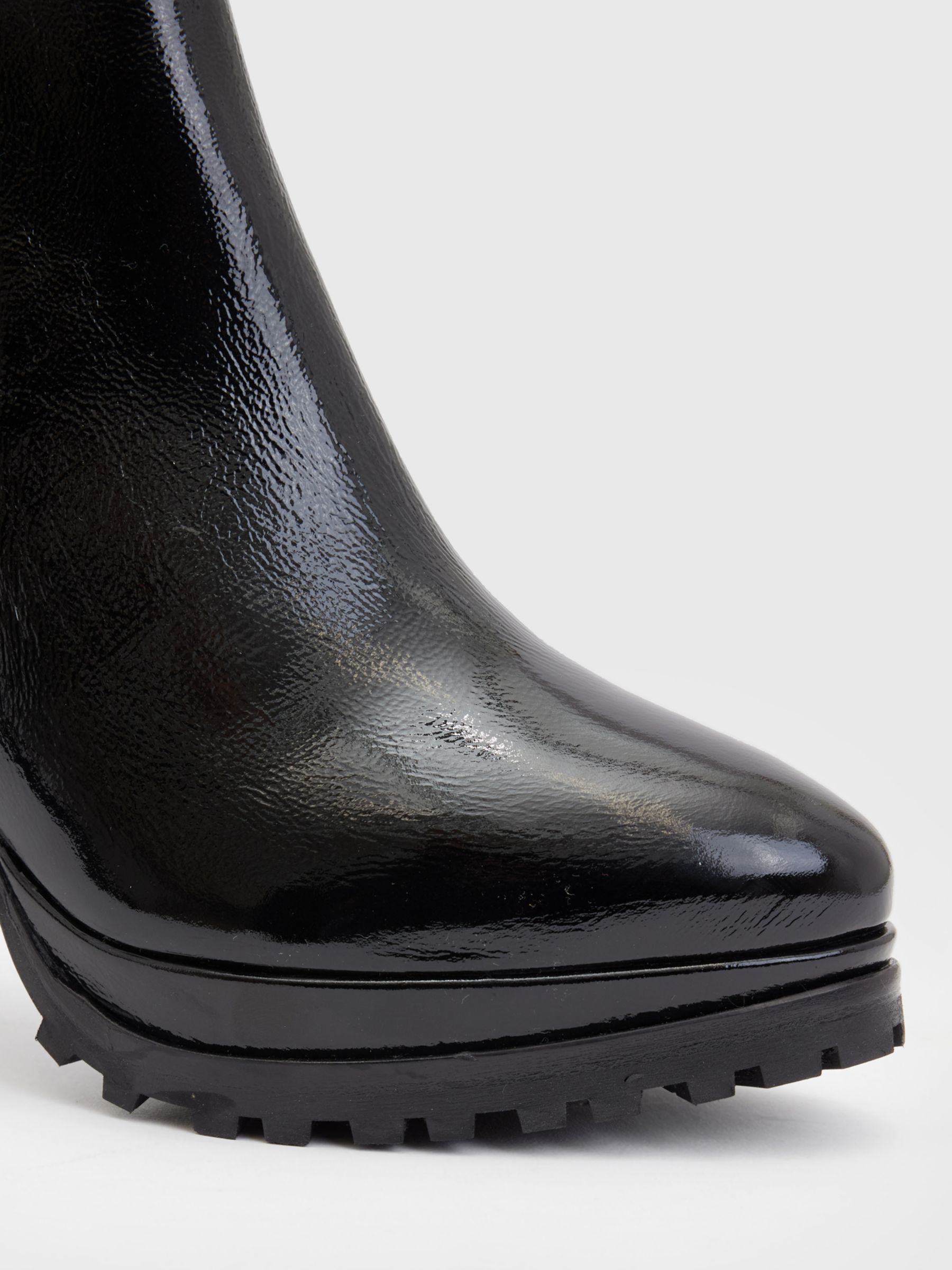 AllSaints Sarris Patent Leather Boots, Black at John Lewis & Partners