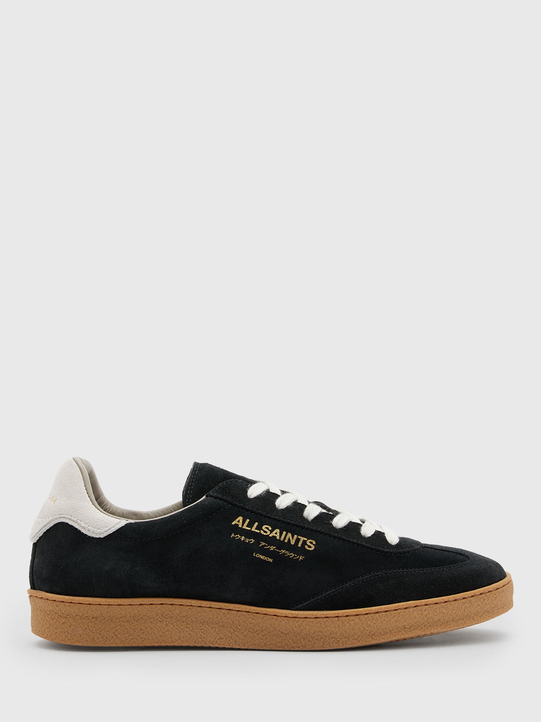 AllSaints Thelma Suede Trainers, Black/White at John Lewis & Partners