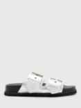 AllSaints Sian Leather Footbed Sandals, Silver