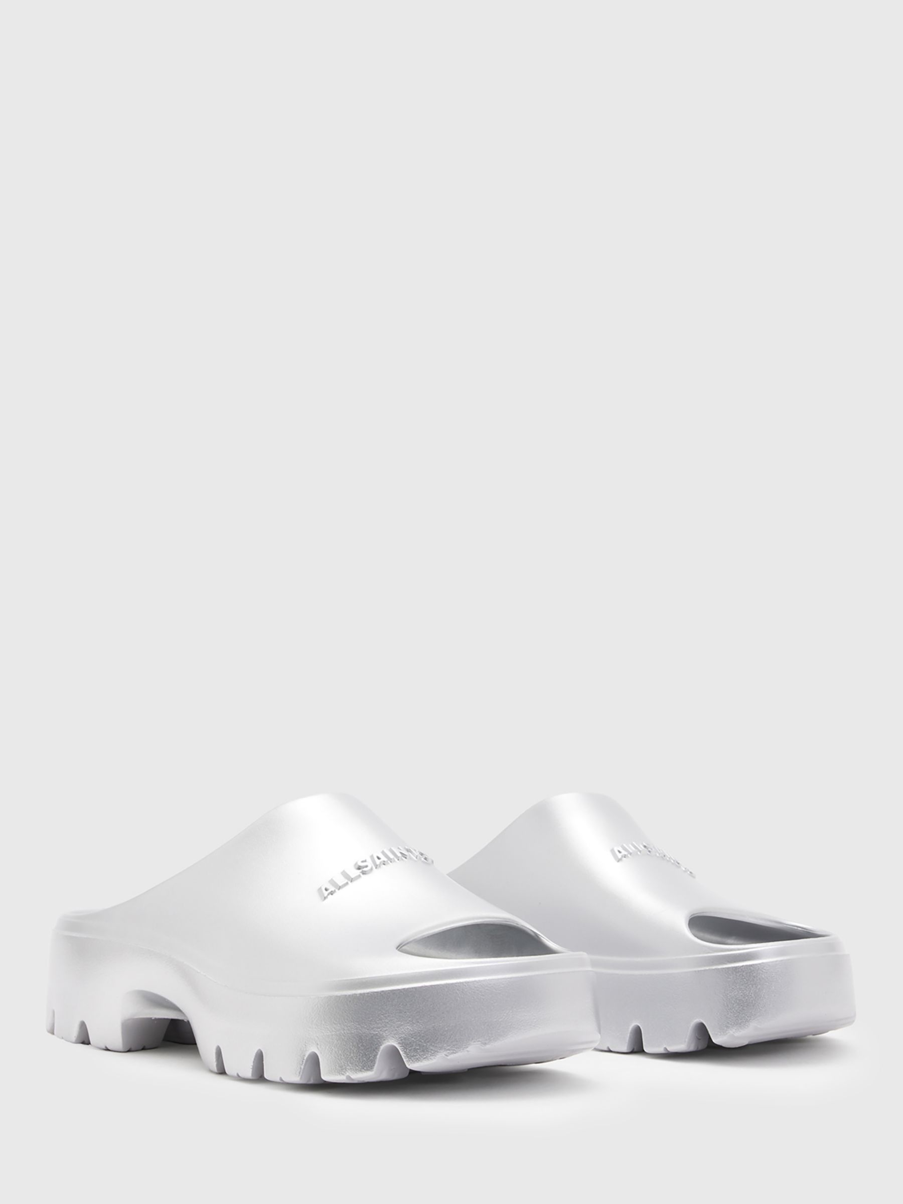 AllSaints Eclipse Flatform Sliders, Silver, 7