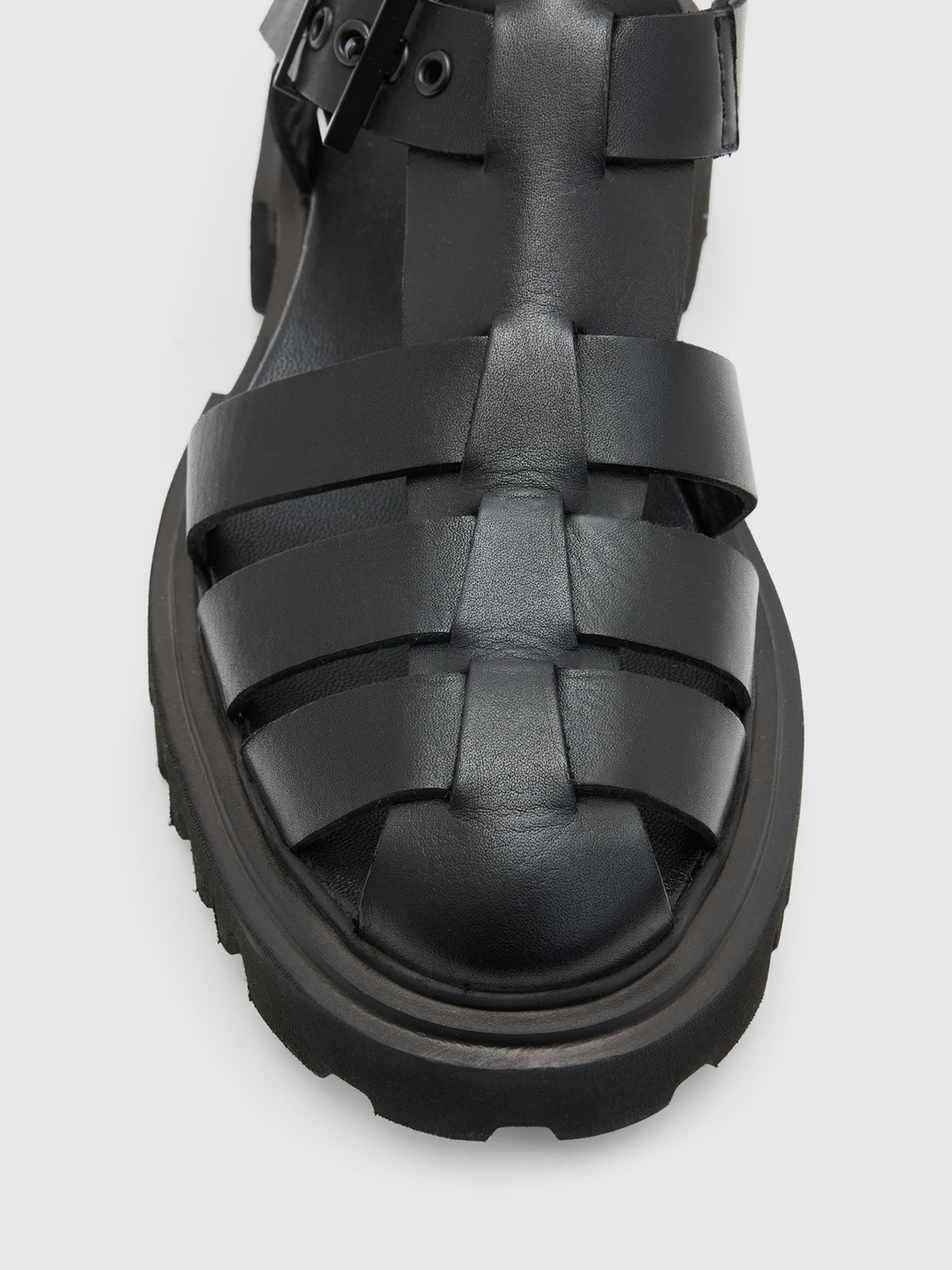 AllSaints Nessa Leather Buckle Sandals, Black at John Lewis & Partners