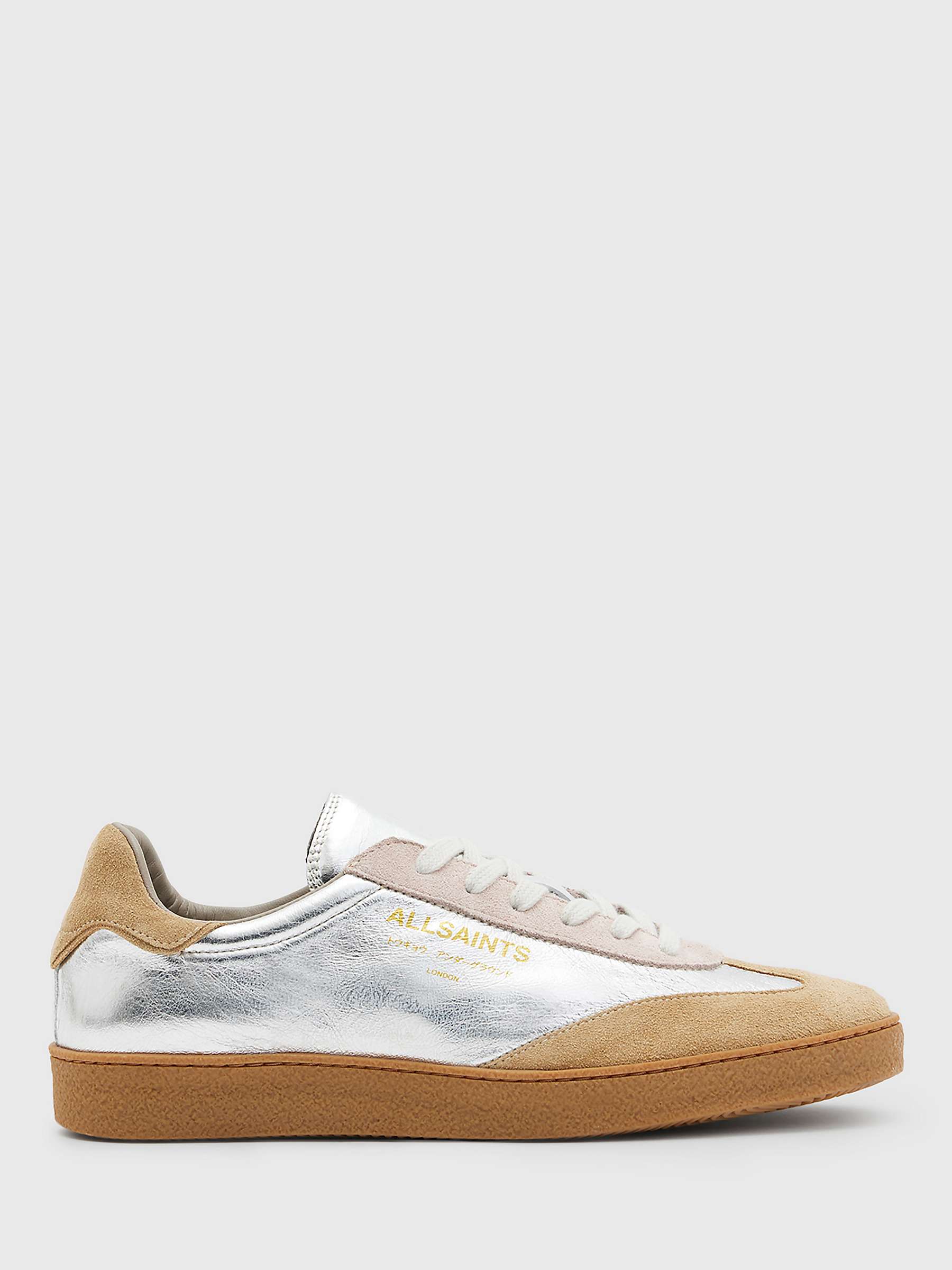 Buy AllSaints Thelma Metallic Leather Trainers, Silver/Rose Pink/Tan Online at johnlewis.com