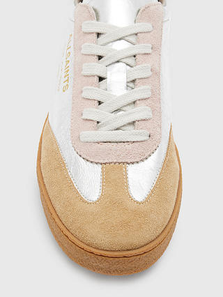 AllSaints Thelma Metallic Leather Trainers, Silver/Rose Pink/Tan