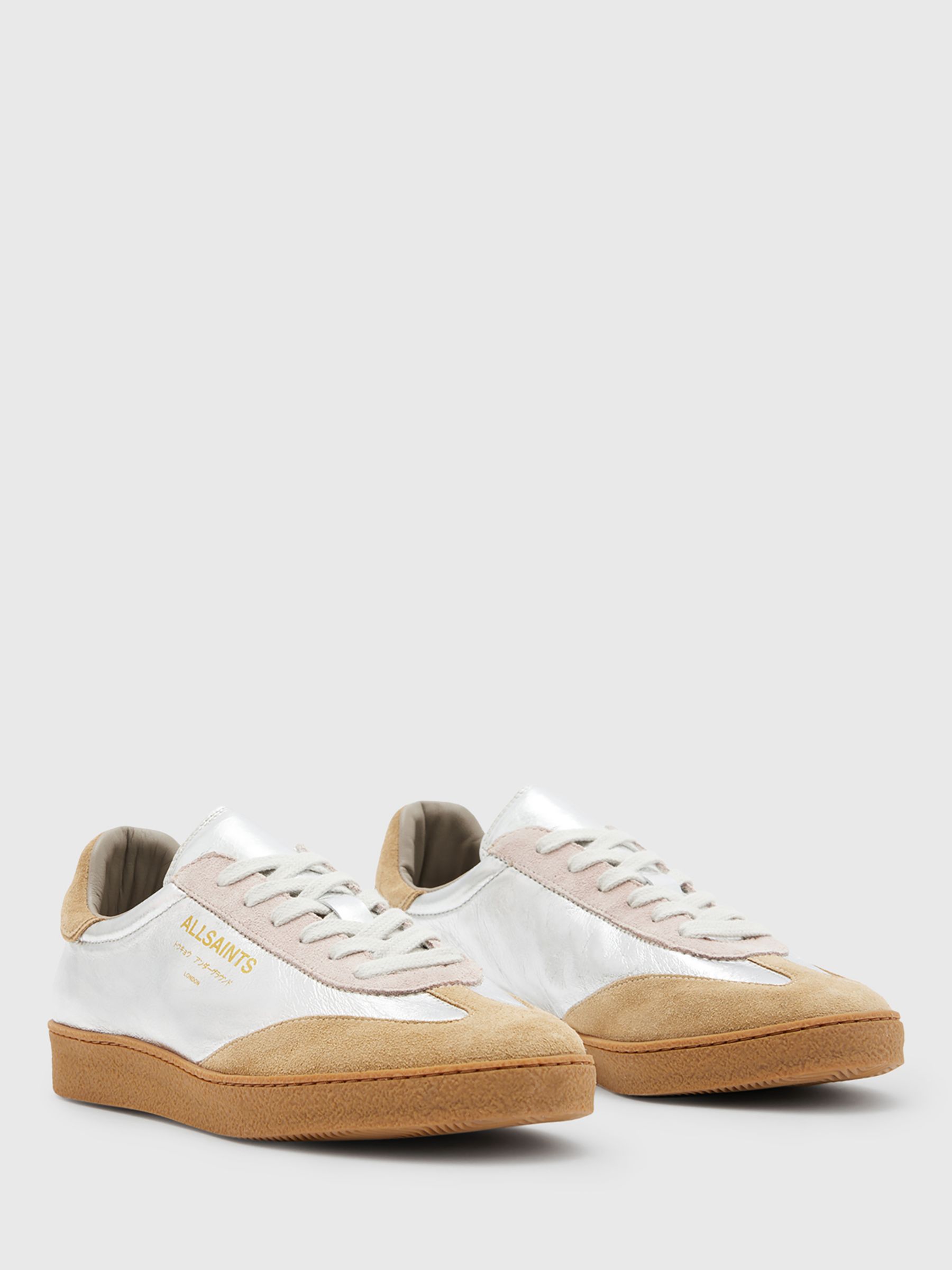 Buy AllSaints Thelma Metallic Leather Trainers, Silver/Rose Pink/Tan Online at johnlewis.com