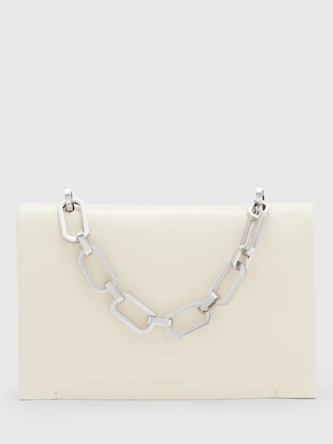 AllSaints Yua Leather Clutch Bag, Desert White at John Lewis & Partners