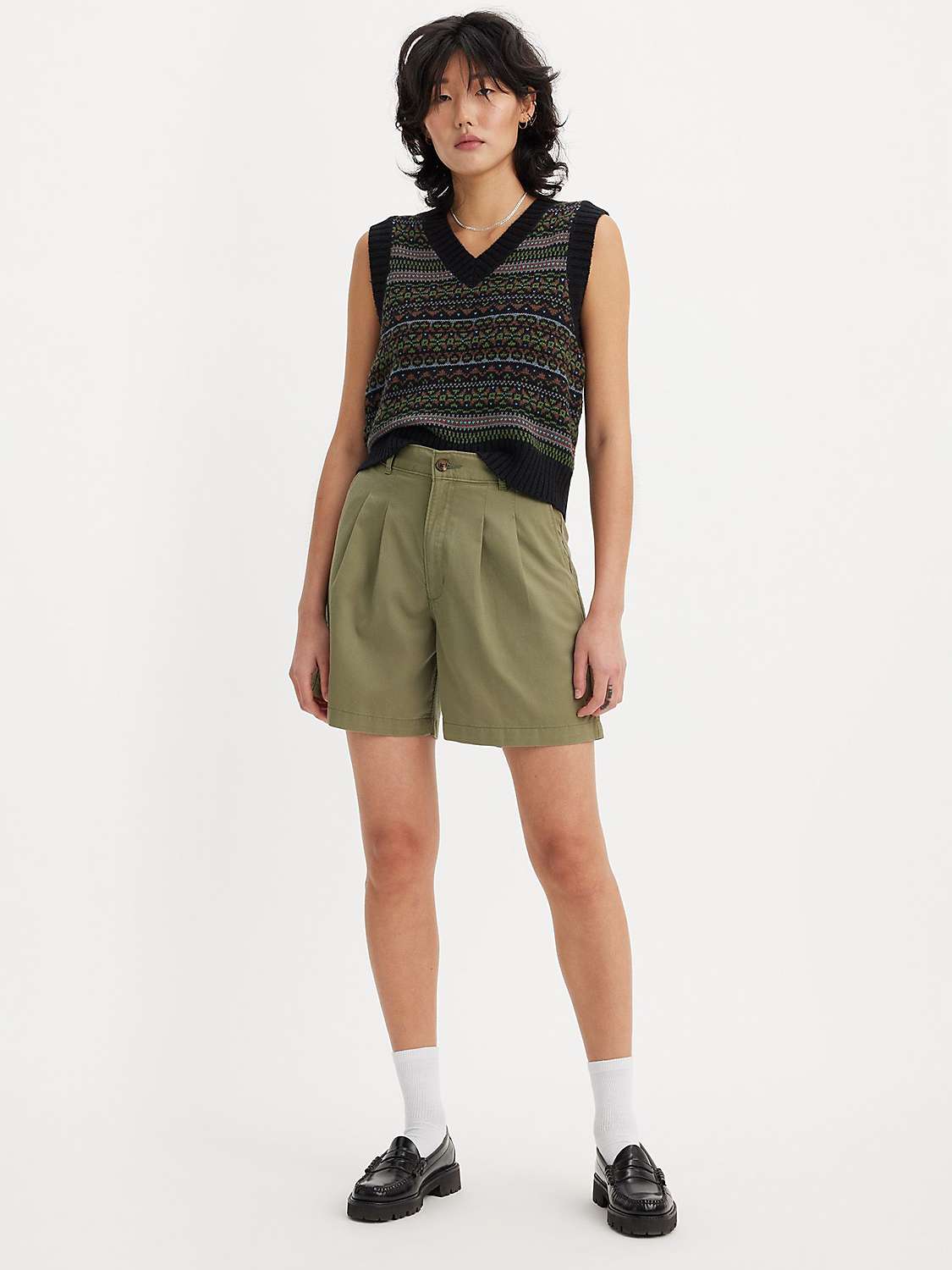 Buy Levi's High Rise Pleated Chino Shorts, Deep Lichen Green Online at johnlewis.com