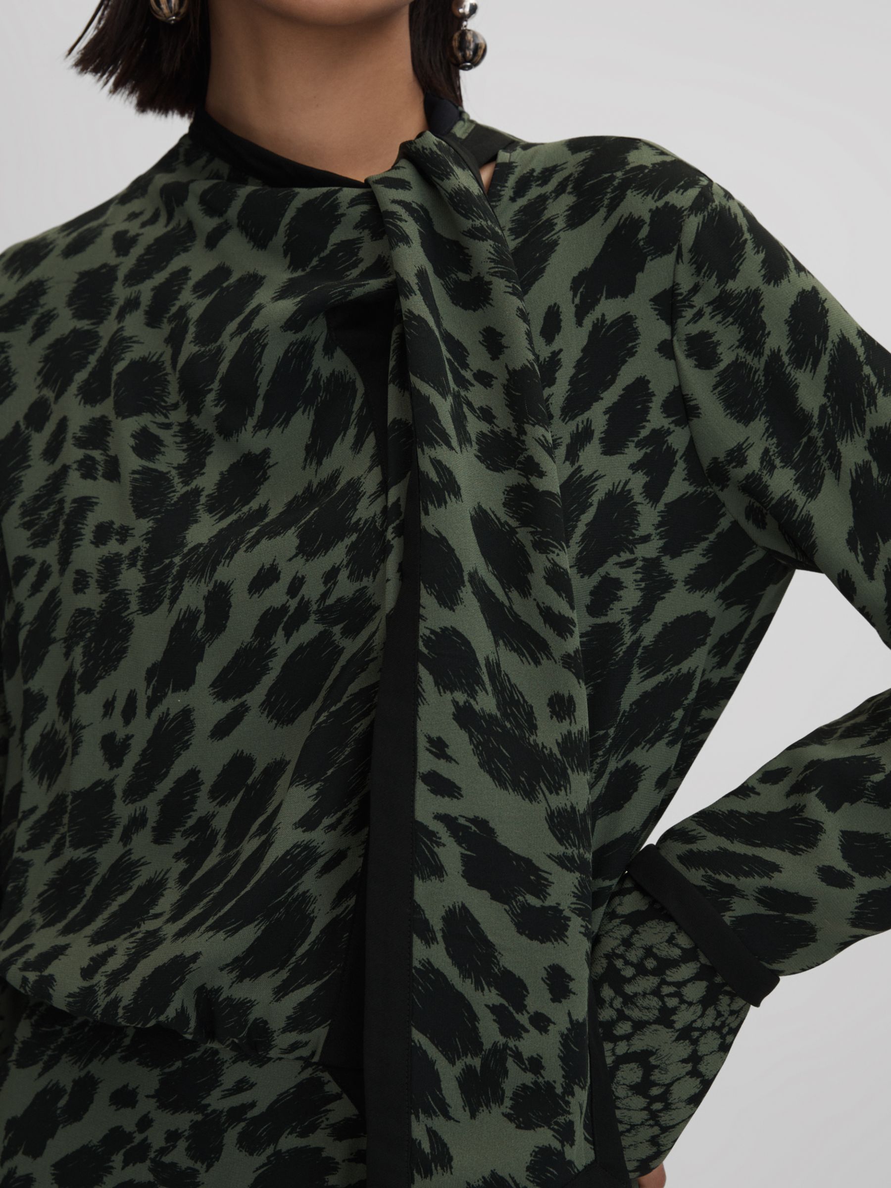 Buy Reiss Katie Animal Print Flippy Dress, Black/ Dark Khaki Online at johnlewis.com