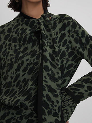 Reiss Katie Animal Print Flippy Dress, Black/ Dark Khaki