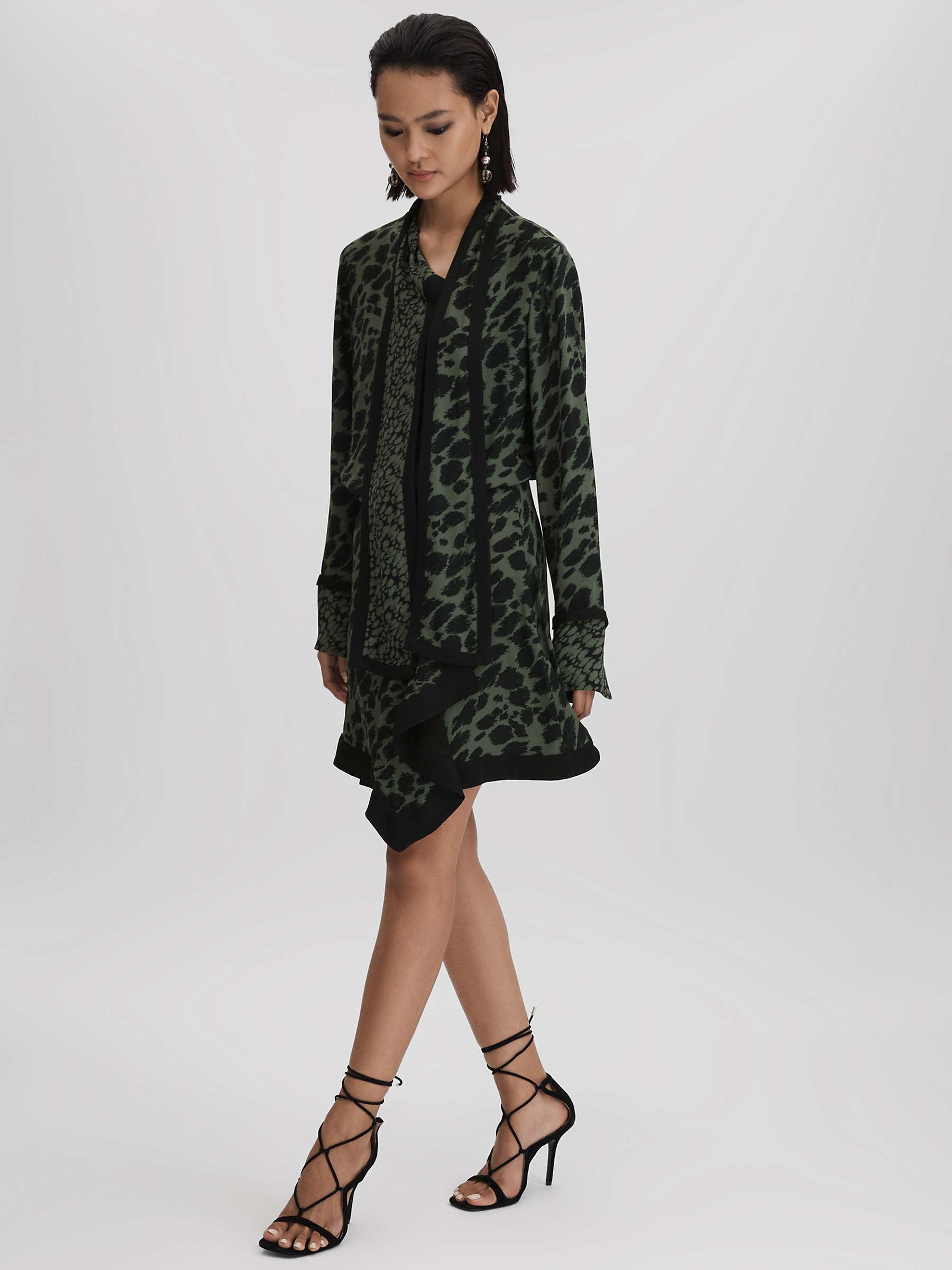 Buy Reiss Katie Animal Print Flippy Dress, Black/ Dark Khaki Online at johnlewis.com