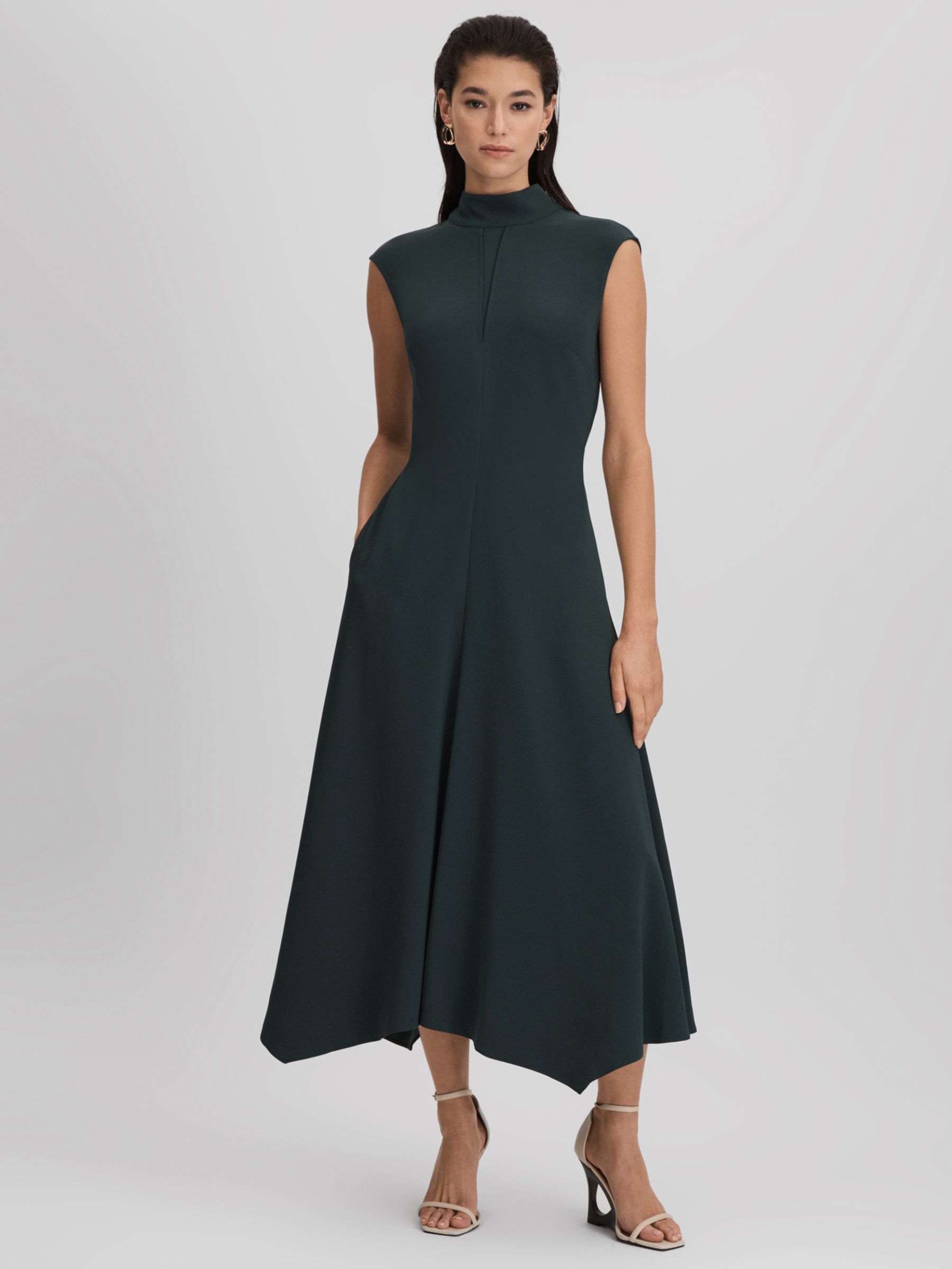 Reiss Libby Occasion Midi Dress, Dark Green, 10