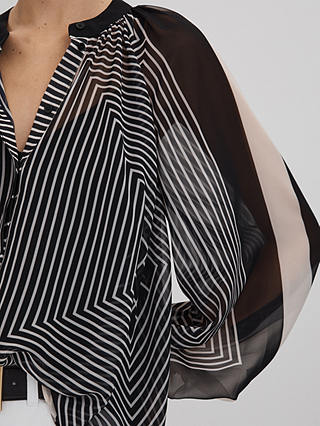 Reiss Charli Stripe Print Blouse, Black/Cream