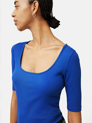 Jigsaw Scoop Neck Ribbed Top, Blue