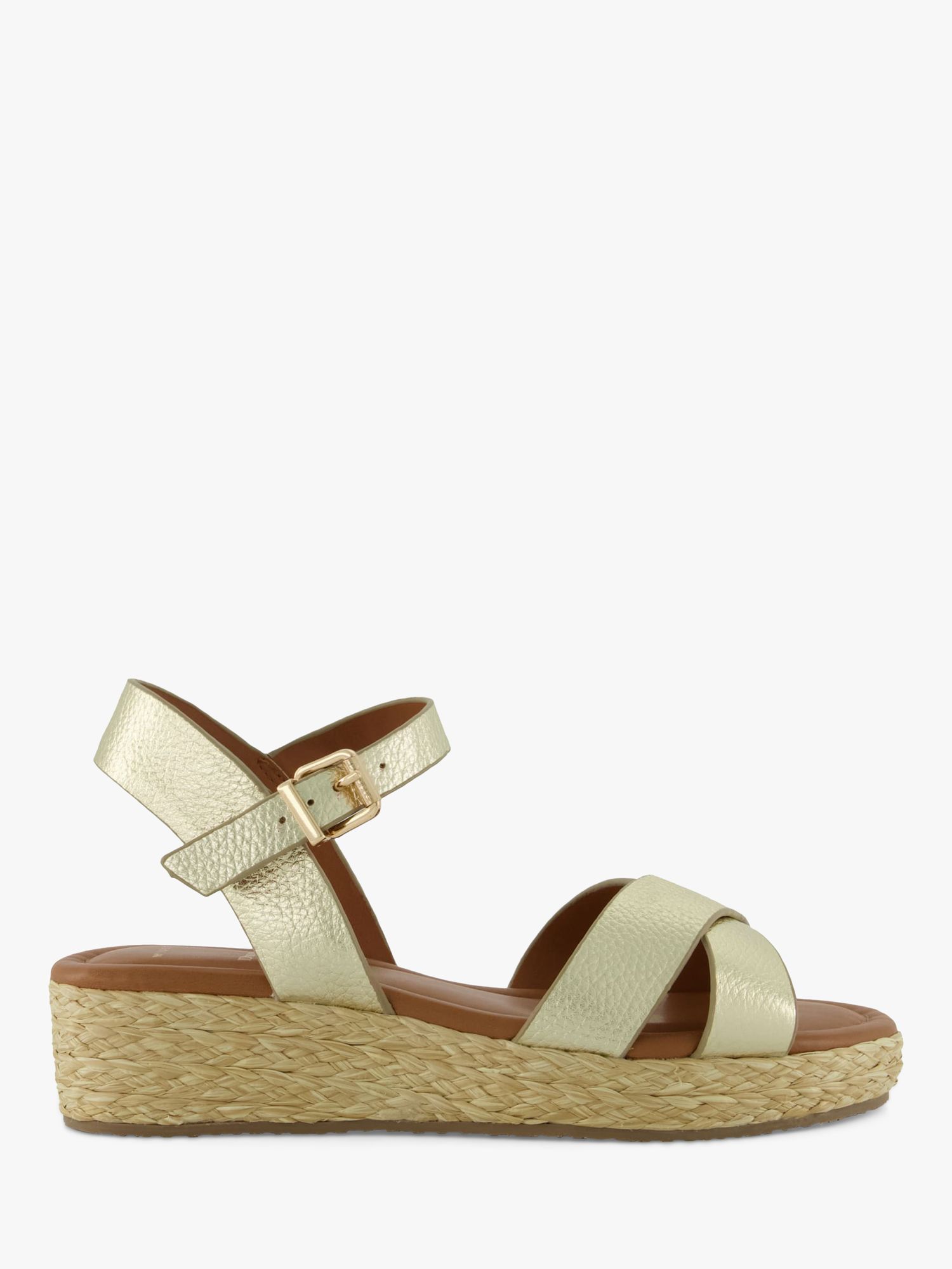 Dune Wide Fit Linnie Leather Cross Strap Sandals, Gold, EU36